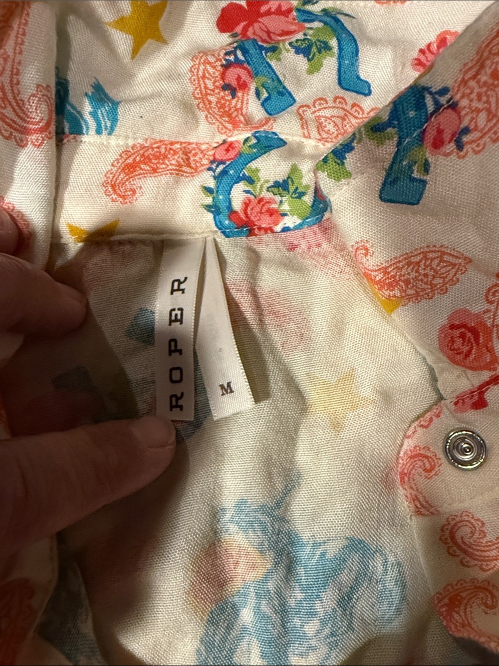 Women’s Rodeo Roper shirt Whimsical Multi-Color Printed Button-Up Shirt - Picture 2 of 3